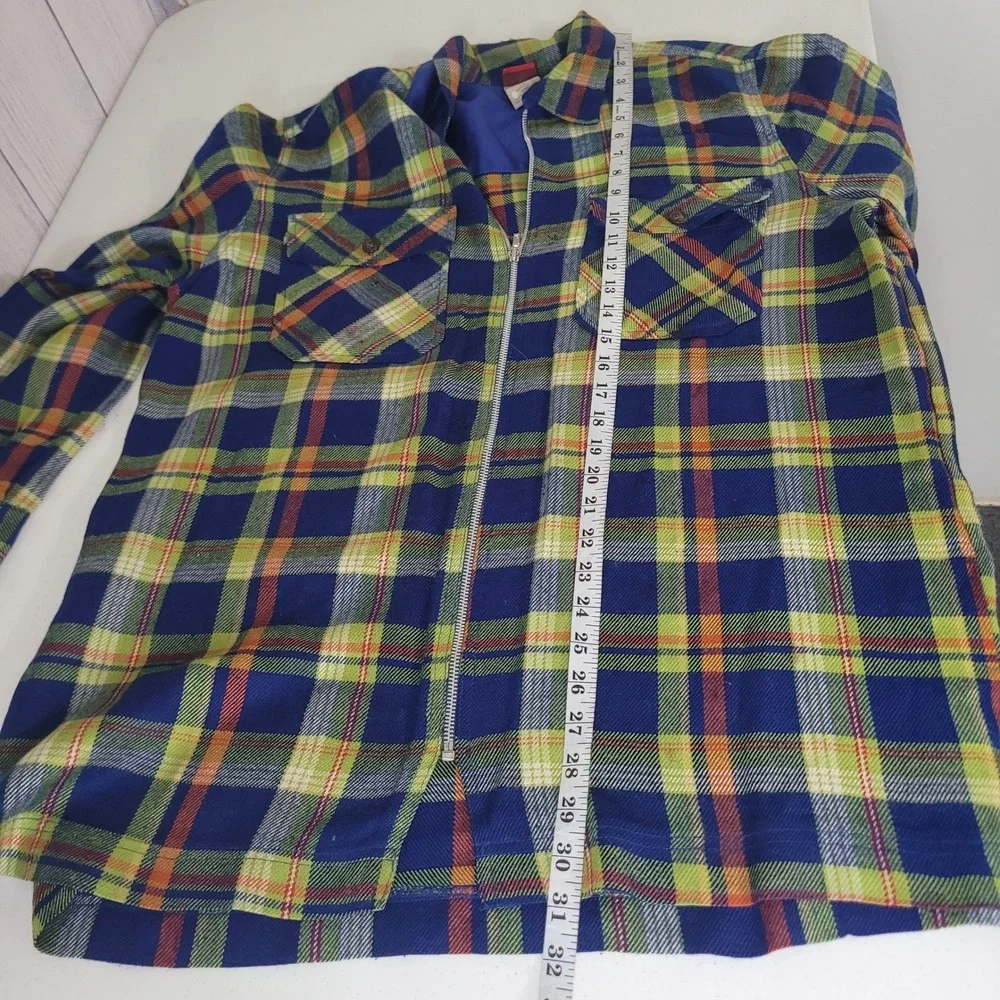 Palmetto's Size Large Zip Up Shirt Jacket Mens Vintage Plaid Blue Green th247